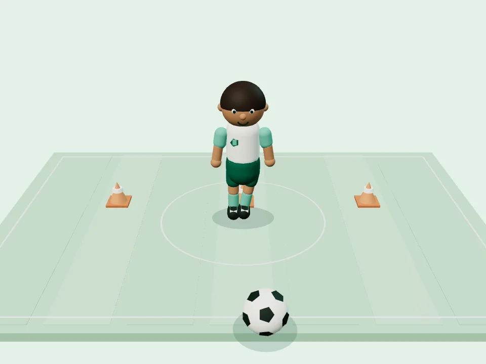 Miniatuurspeler in het witte en mintgroene IFCV-tenue op een oefenveld