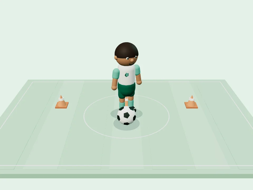 Miniatuurspeler in het witte en mintgroene IFCV-tenue op een oefenveld