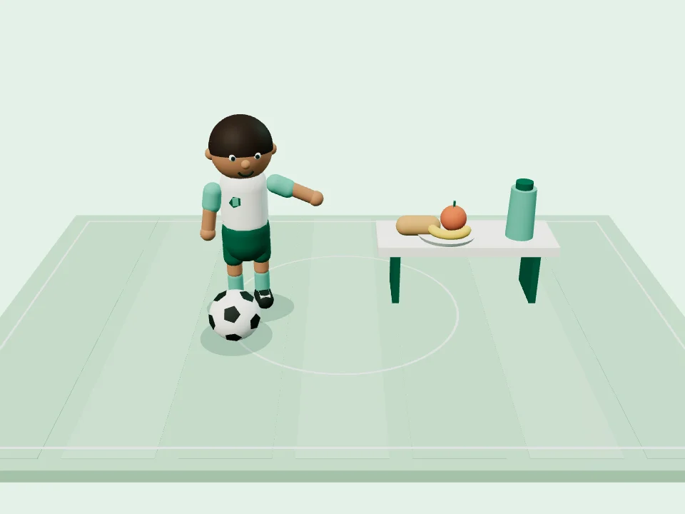 Miniatuurspeler in het witte en mintgroene IFCV-tenue op een oefenveld
